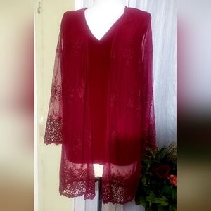 Luxurious Lace Trim Red Robe